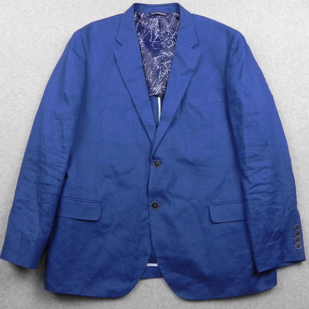 Nautica Blazer Mens 46R Linen 2-Button Suit Jacket Sport Coat Business Blue
